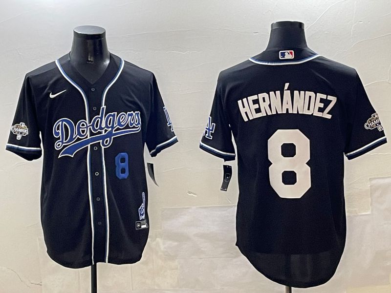 Men Los Angeles Dodgers #8 Hernandez Black Fashion Game 2025 Nike MLB Jersey style 30617